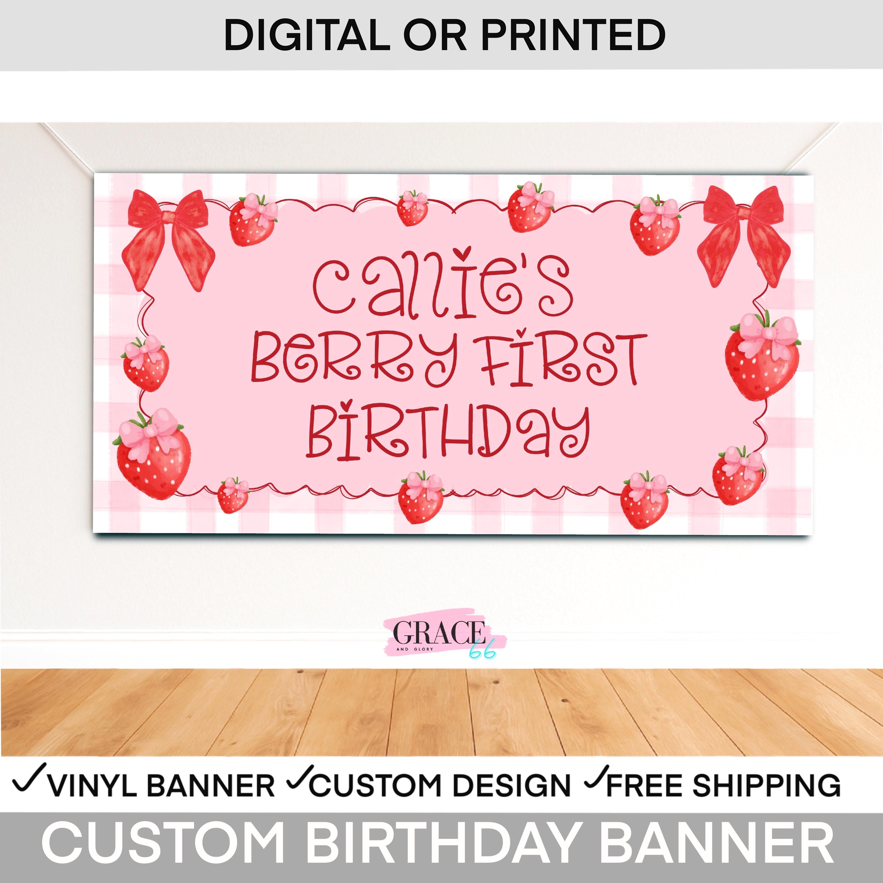 Strawberry Birthday Banner, One Berry First Birthday Banner, Personalized Strawberry Birthday Backdrop, Berry First Birthday Party Decor