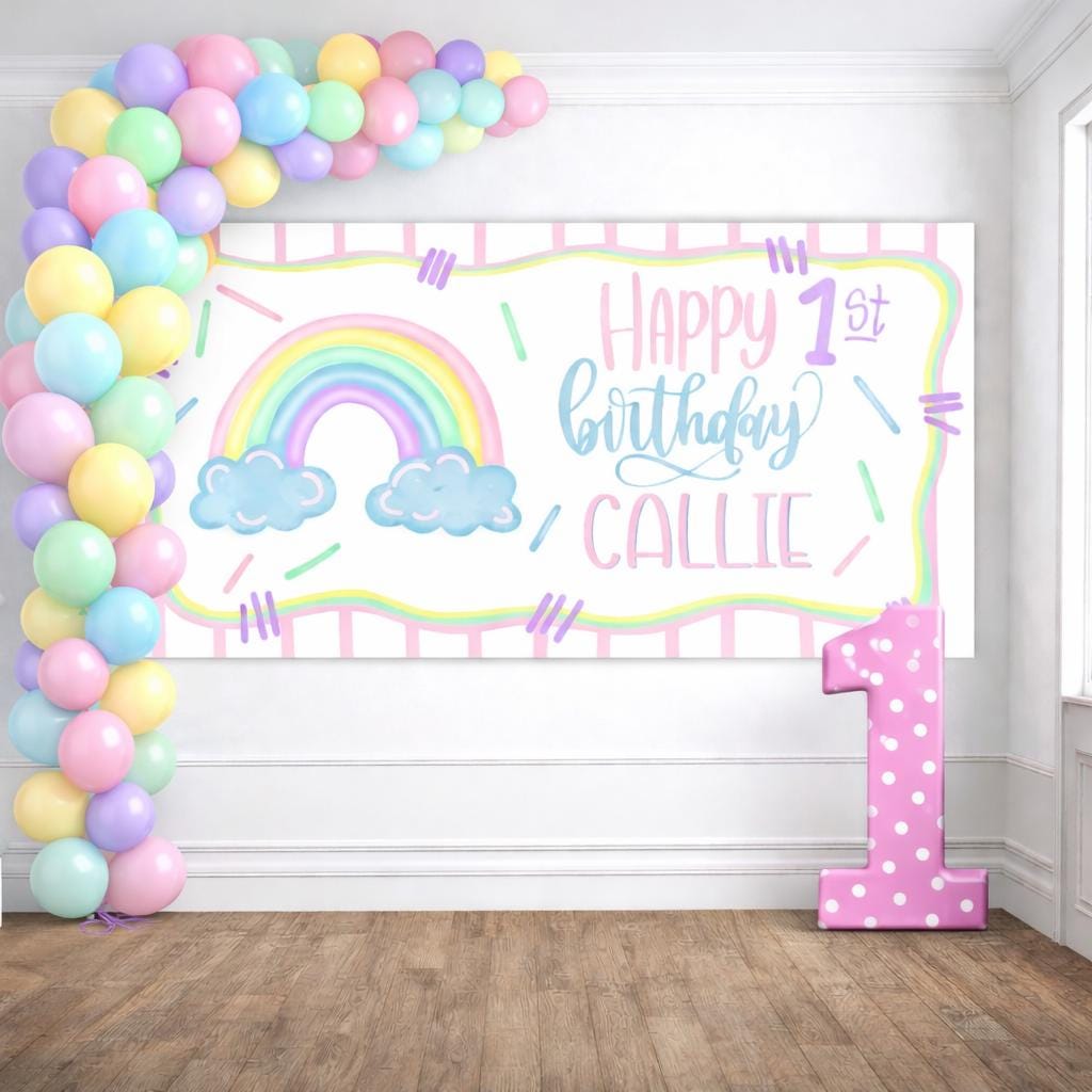 Rainbow Birthday Banner, Custom Happy Birthday Backdrop, Rainbow birthday Decor, Personalized Rainbow Banner, Printed Birthday Banner