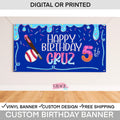 Drippy Baseball Birthday Banner • Ice Cream Baseball Party Backdrop • Custom Name Sign • Vinyl or Digital File • Boys Party Decor