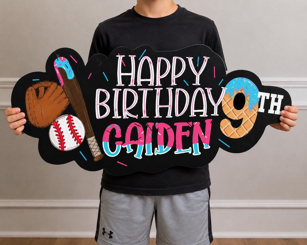 Personalized Baseball Birthday Sign | Custom Birthday Party Decor | Baseball Photo Prop | Sports Party Backdrop Sign | Custom Name Cutout