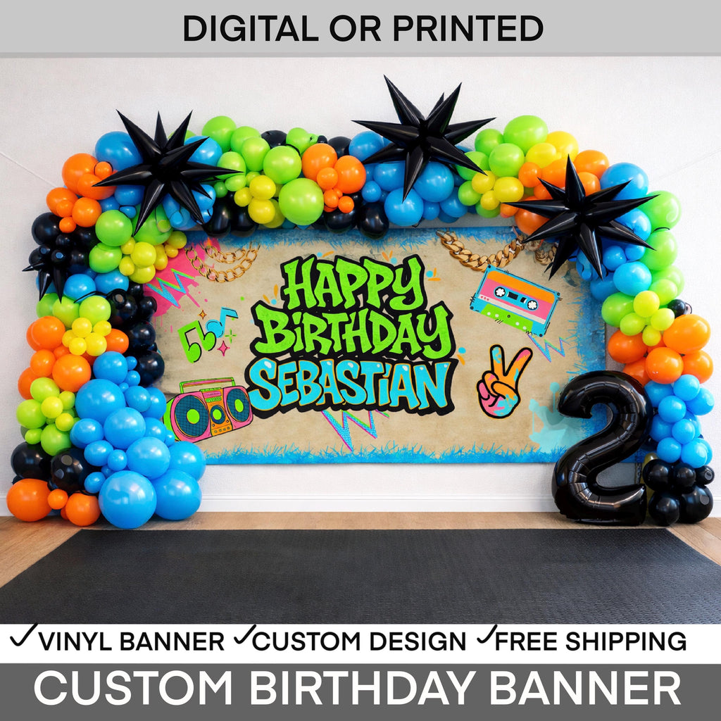 Two Legit 2 Quit Birthday Banner, Hip Hop Graffiti Birthday Party Banner, Personalized 2nd Birthday Backdrop