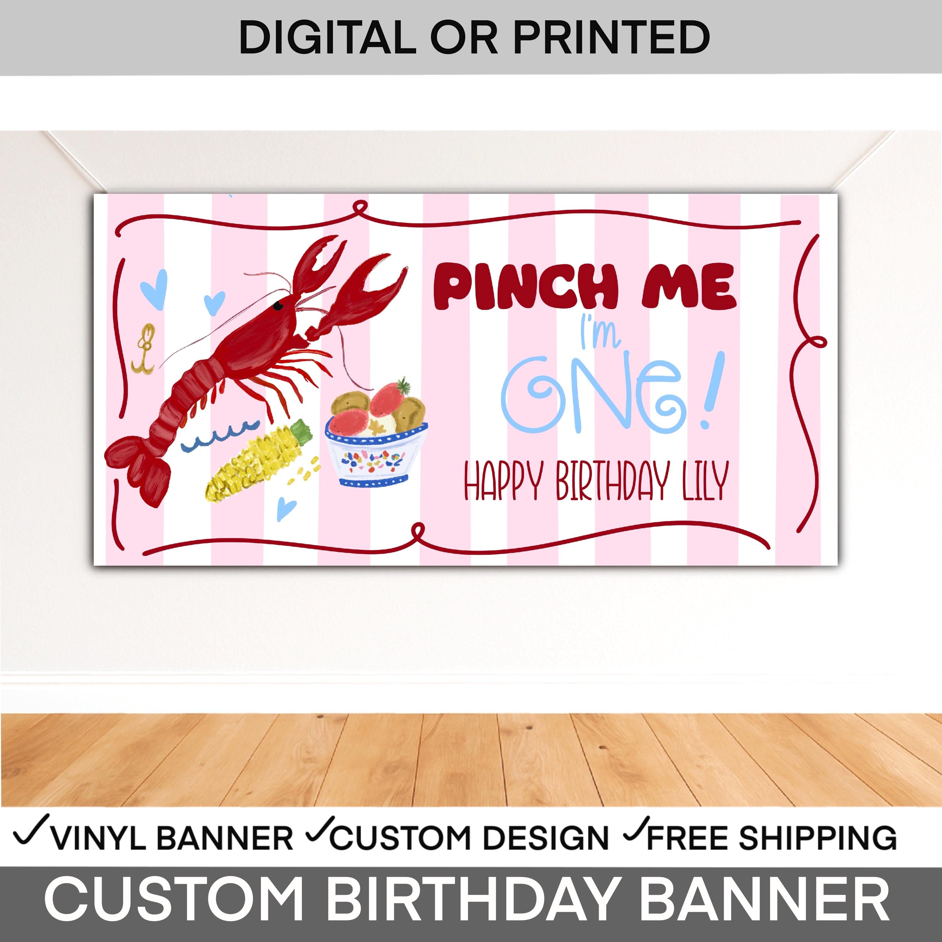 Pinch Me I’m One Girl Crawfish Boil Birthday | Crawfish Birthday Banner | Girl Birthday Crawfish Party Banner, Pink Crawfish boil Backdrop