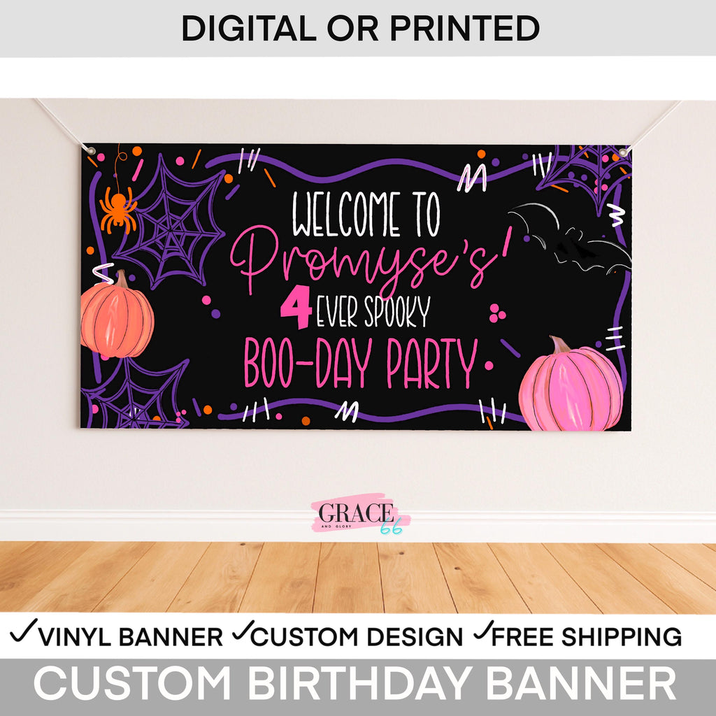 Spooky One Halloween Birthday Banner: Pink & Purple Party Decor (Digital or Printed)