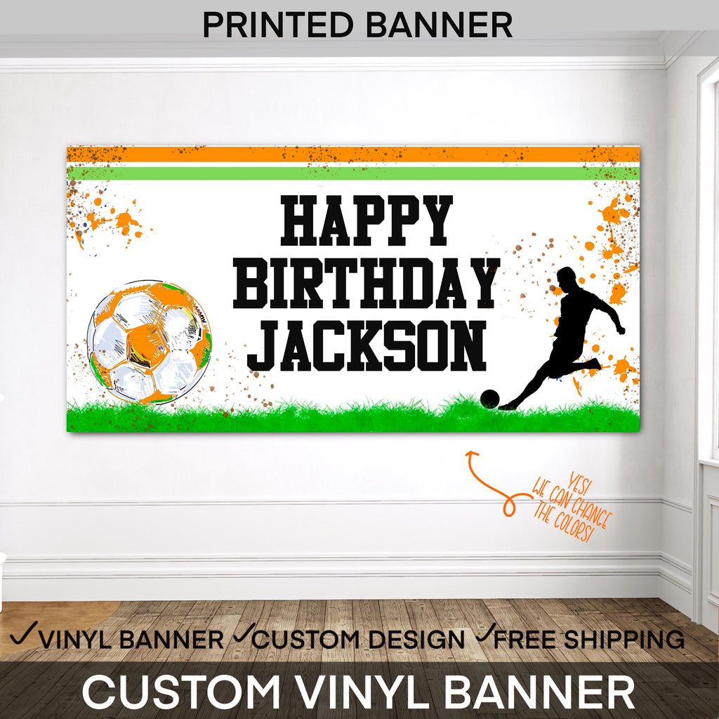 Soccer Birthday Banner, Boys Soccer Party Decorations, Custom Name Age Banner, Sports Theme Birthday Banner, birthday banner file template
