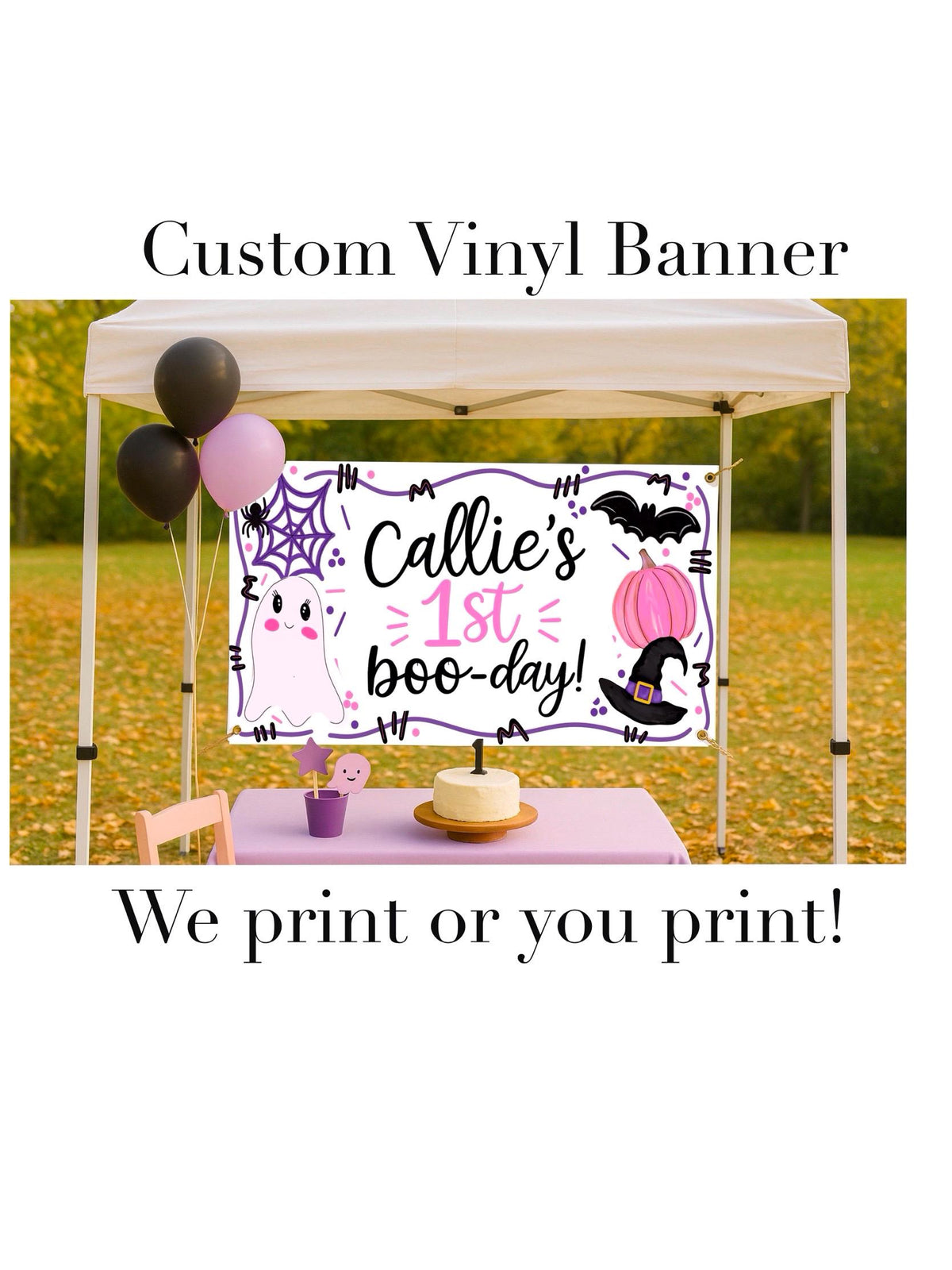 Halloween 1st Birthday Banner | Spooky One Girl Birthday Backdrop | Boo Day Party