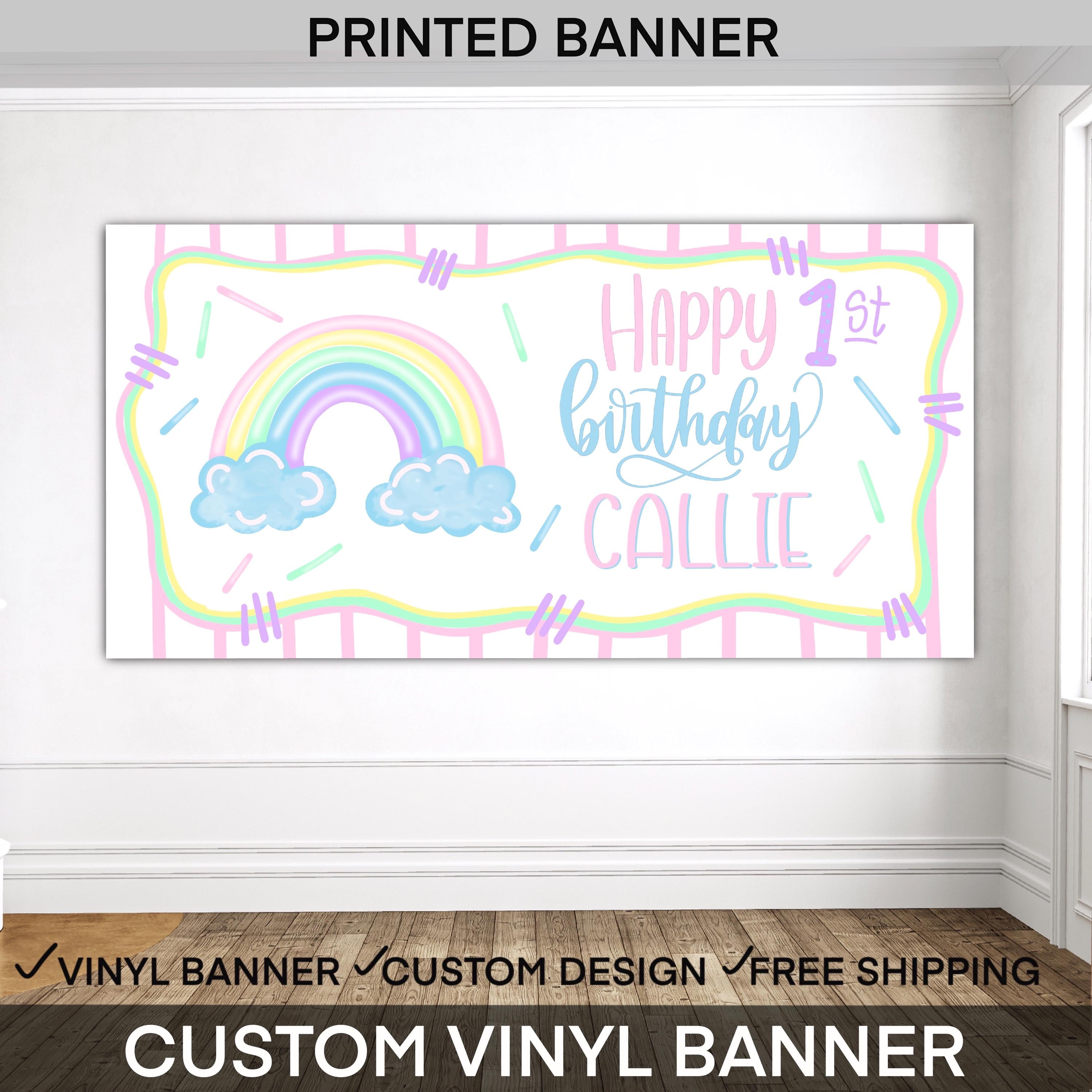 Rainbow Birthday Banner, Custom Happy Birthday Backdrop, Rainbow birthday Decor, Personalized Rainbow Banner, Printed Birthday Banner