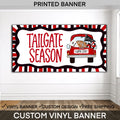 Personalized football tailgate banner for game day parties with custom team wording and football party backdrop design.